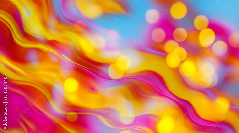 Poster colorful abstract background with vibrant swirls and bokeh light orbs.