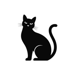 Fototapeta premium Black Cat Silhouette Sitting on White Background Simple Minimalist Vector Graphic Design Illustration