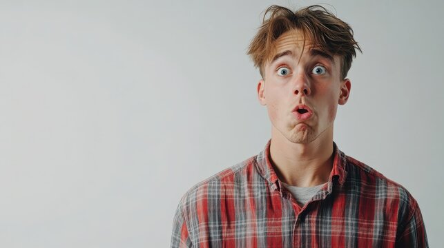 Pensive Male in Casual Wear: Anxious Expression of Uncertainty and Hesitation in Indoor Setting