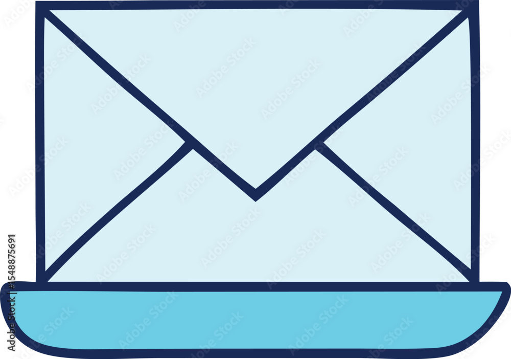 Poster stylized light blue envelope with dark blue outline and bottom section representing communication an