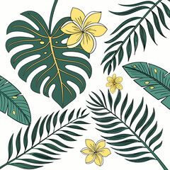 Tropical leaf and flower illustration design