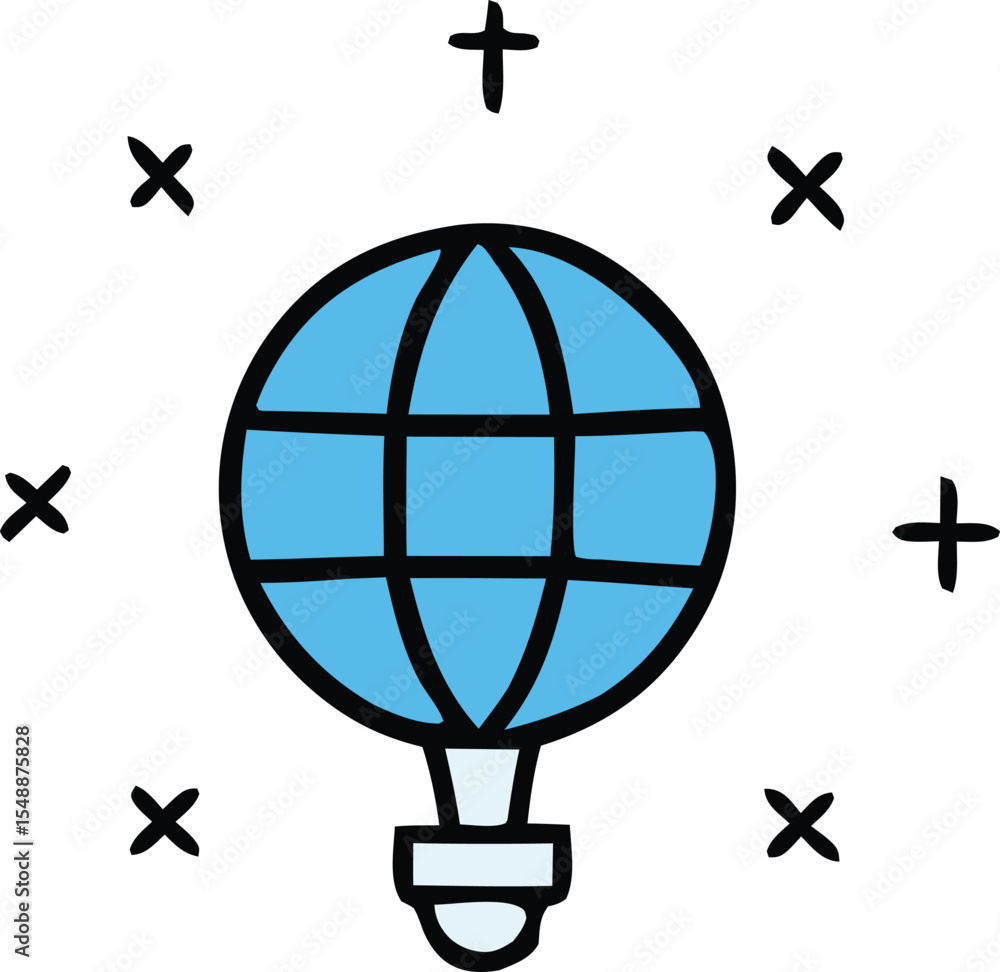 Poster global innovation and connectivity a stylized globe lightbulb surrounded by symbols of connection an