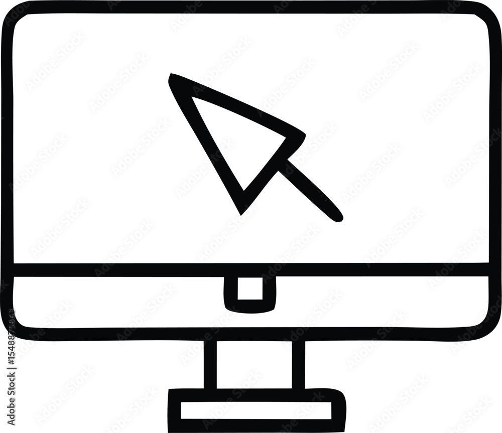 Fototapete stylized computer monitor with cursor illustration in black and white depicting technology design an