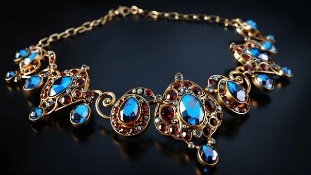 A necklace with fprecious stones, Luxurious vintage style blue and red gemstone bracelet