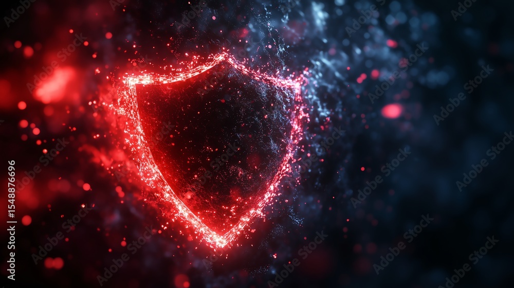 Poster internet cyber security concept with digital shield against viruses, modern futuristic minimalist de