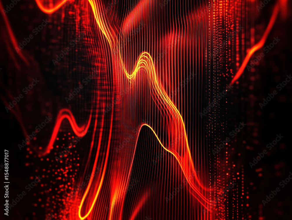 Poster abstract red and yellow lines create dynamic patterns on a dark background