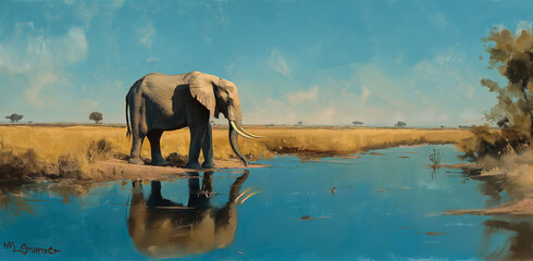 A majestic elephant standing at the water's edge