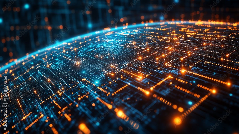 Poster data exchange and ai technology concept, big data management with internet network connection, minim