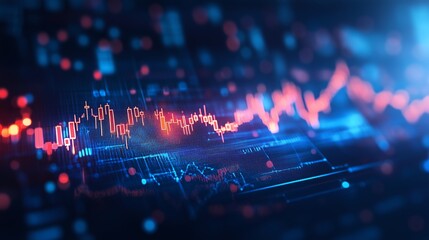 Abstract financial graph with uptrend line candlestick chart on blue
