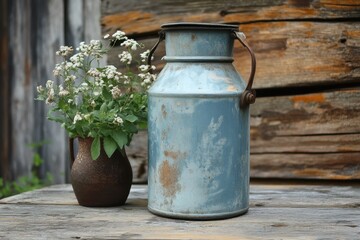Vintage Aluminium Milk Jug: Rustic Farmhouse Container for Dairy and Milk Storage
