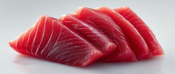 Fresh slices of raw tuna fillet displaying deep red texture
