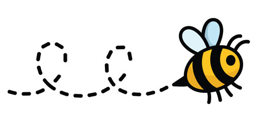 Cute Bee with Dashed Line Flight Path