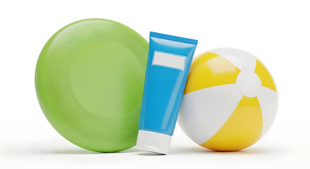 Frisbee, Sunblock, and Beach Ball