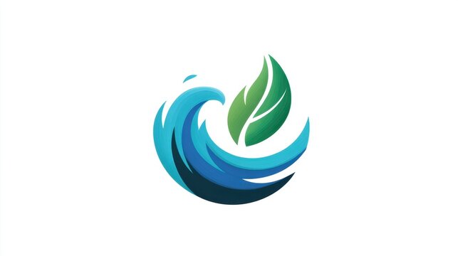 Ocean Wave and Green Leaf: A serene emblem of nature's synergy, depicting a stylized ocean wave merging harmoniously with a vibrant green leaf.