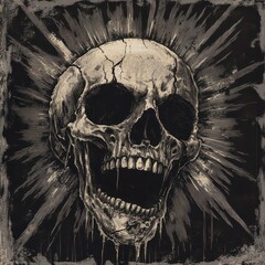 Obraz premium Vintage Hand-Crafted Skull Art in Grunge Style for Heavy Metal Aesthetics