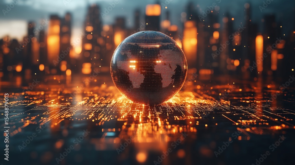 Aufkleber digital technology concept with iot and global internet network icons on a clean, modern background 