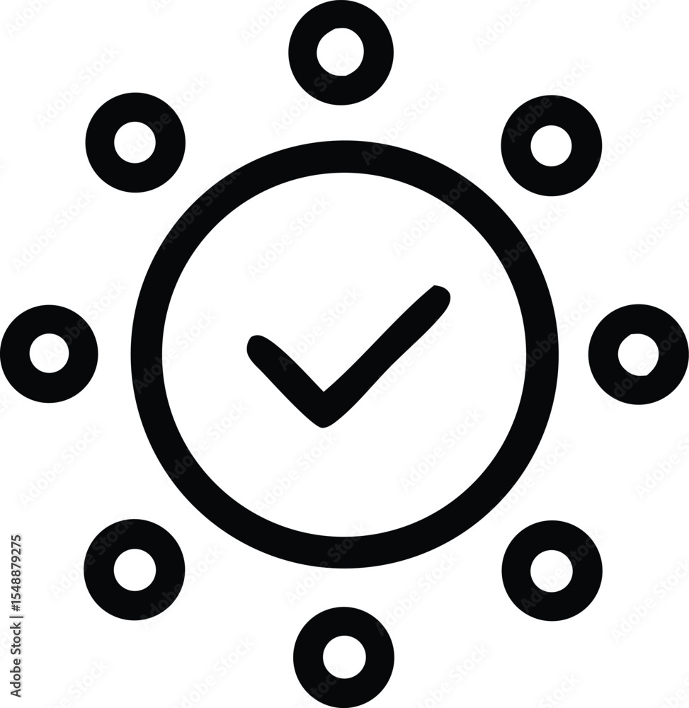 Poster completed task icon with circular accents representing success and achievement featuring a check mar