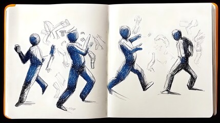 Dynamic Gestural Poses Sketchbook Illustration.