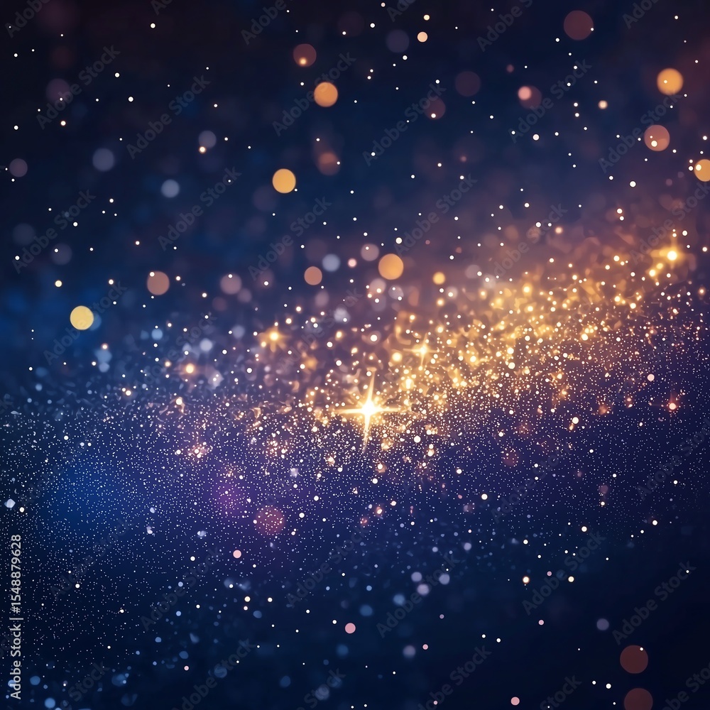 Poster minimalist luxury background with golden abstract stars set against a deep blue and purple gradient 