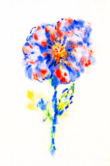 bloomingblue red flower painted with watercolor