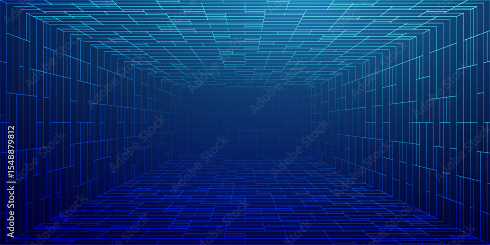 Poster game metaverse with grid in 3d vr background featuring neon line art and futuristic light. digital f