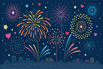 Bright Party Elements – Fireworks and Confetti Flat Vector Illustration