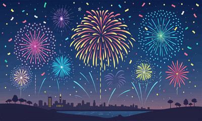 Minimal Festive Vector – Clean Design of Fireworks and Confetti