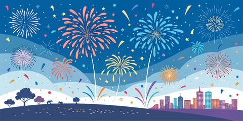Colorful Fireworks and Confetti Vector – Festive Celebration Design