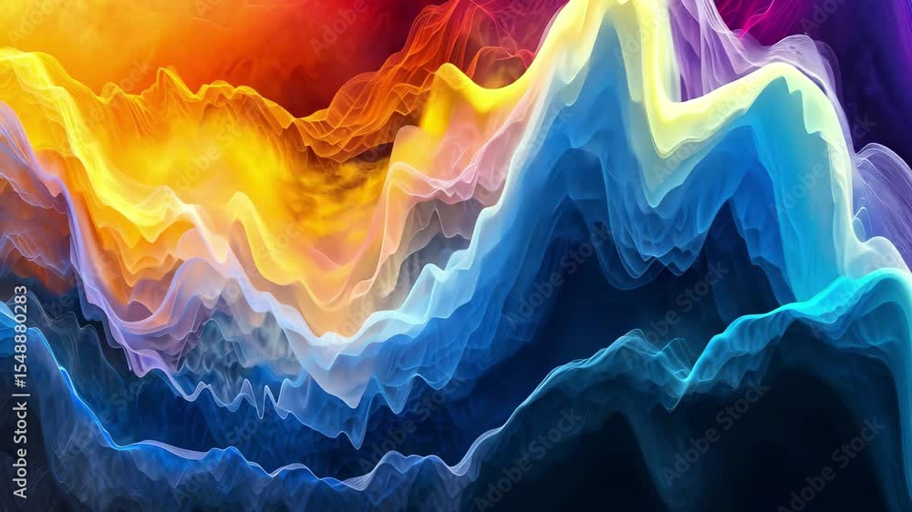Poster waves of sound transform into vibrant and dynamic colors, showcasing an abstract representation of m