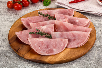 Sliced pork ham sausages slices