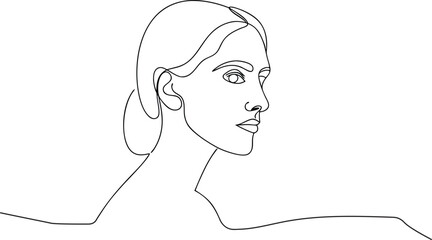 Continuous Line Drawing of a Woman in Profile – Black and White Modern Minimalist Illustration