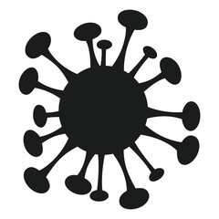 A black silhouette of a virus, representing disease, pandemic, infection, and public health concerns.