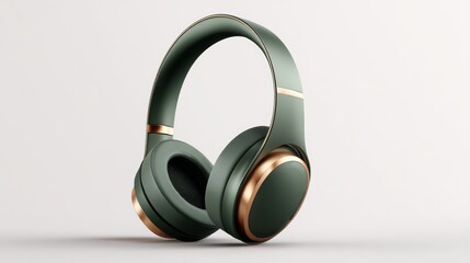 Sleek green and gold over-ear headphones on white background