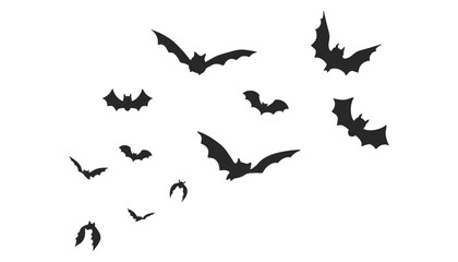 Dark flying bat silhouettes in a creepy Halloween swarm. Isolated vector design with spooky night atmosphere. Great for horror, Dracula, or gothic graphics.