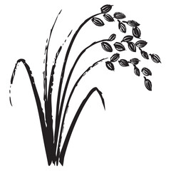 筆で描いた手描き風の和風の稲のイラスト