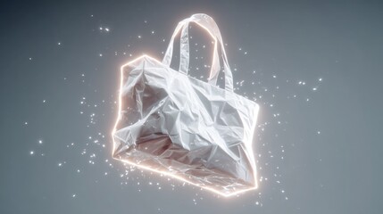 Glowing crumpled bag on smoky background with sparkling effects