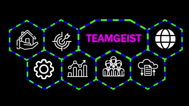 A Teamgeist concept button on a futuristic ,beautiful abstract wave technology black background.