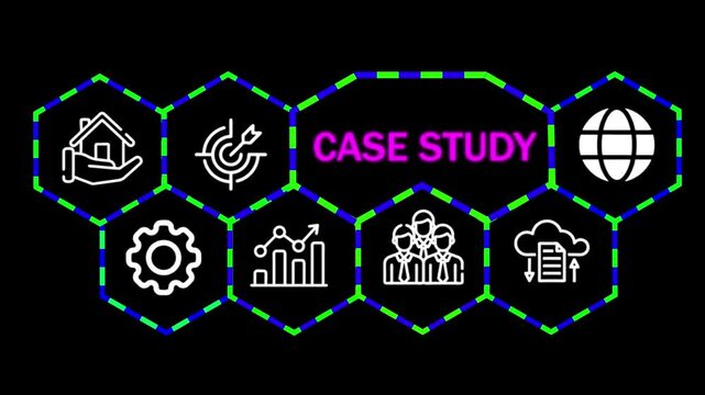 A case study concept button on a futuristic ,beautiful abstract wave technology black background.
