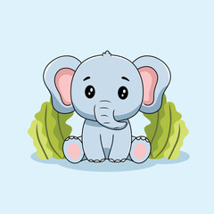 Cute Elephant Hand Drawn Cartoon Vector Icon Isolated Background