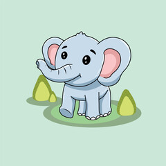Adorable Elephant Hand Drawn Vector Illustration Walking in Happy Expressions