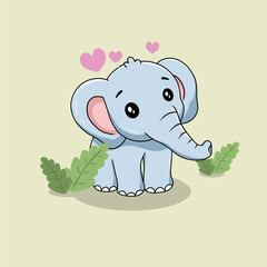 Cute Elephant Illustration with Love Icons