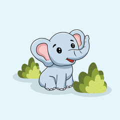 Elephant Illustration Cute Hand Drawn Style