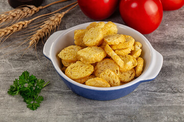 Crunchy croutons heap - roasted bread
