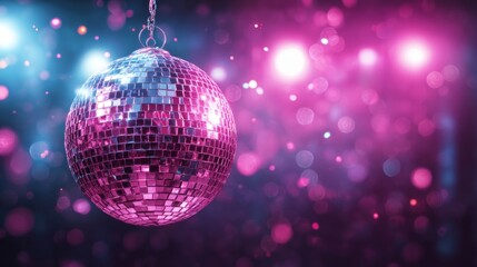 Obraz premium Vibrant pink disco ball under sparkling lights at nightclub party