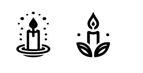 Two candle illustrations in black and white showing different styles and designs of candle representations