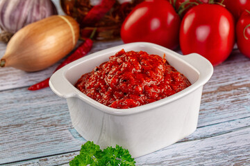 Bulgarian traditional lutenica pepper sauce