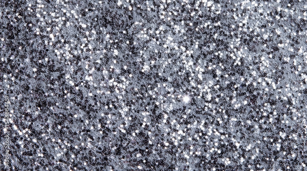 Poster shimmering silver sequin background with reflective texture and sparkling light effect