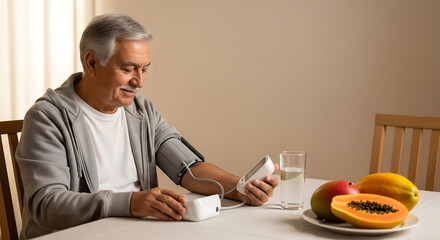 Senior Citizen Taking Blood Pressure Reading at Home