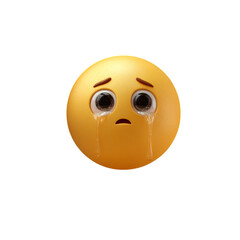 Fototapeta premium Crying face emoji with teardrop animation illusion, no background