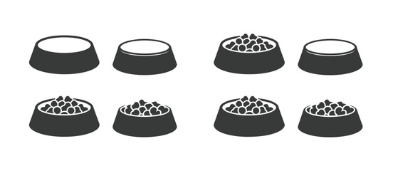 Empty and Filled Pet Food Bowls Set
